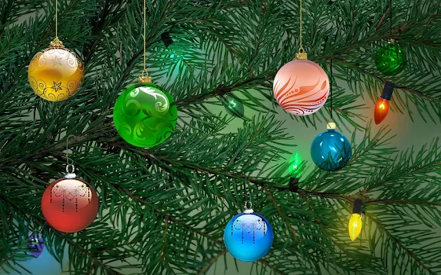 3D kerstboom met kerstballen en kerstverlichting