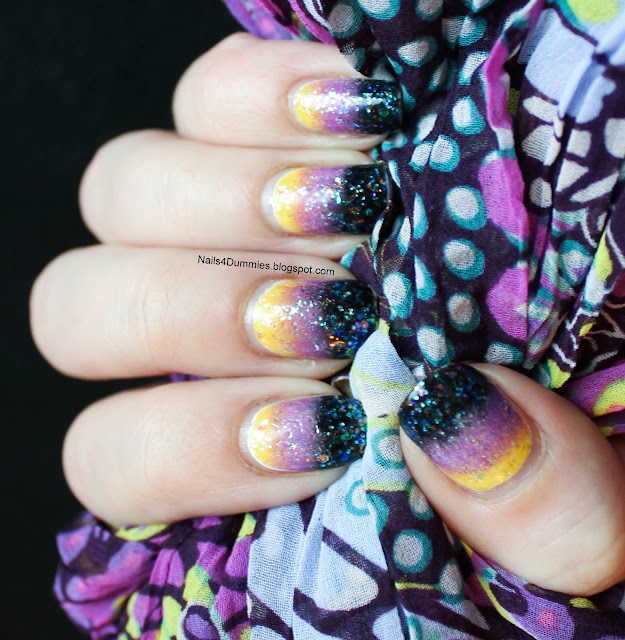 Black, Purple and Yellow Gradient Nails