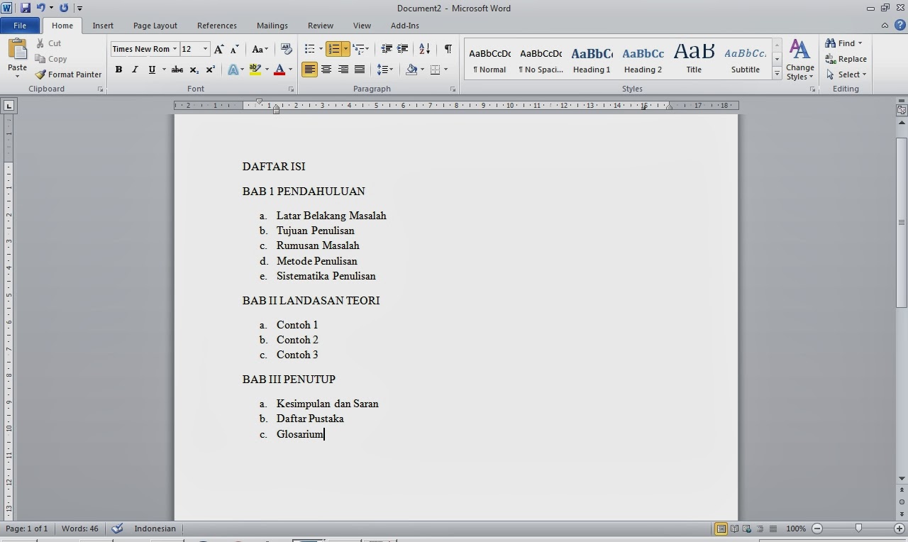 Tutorial Cara Membuat Daftar Isi Di Microsoft Word 2007 2010