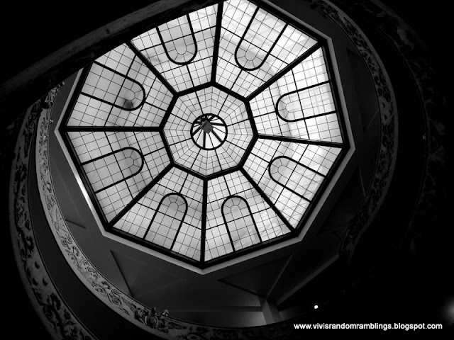black and white photo of a glass ceiling at vatican Museum, Vatican City