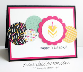 Stampin' Up! Party with Cake Circles Birthday Card for Pocket Sketch Challenge #PSC07 www.juliedavison.com #stampinup #birthday