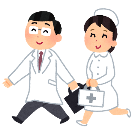 訪問診療のイラスト「お医者さんと看護婦さん」キャップあり