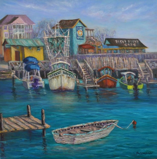 Painting of Fishy Fishy Cafe South Port Boats Painting
