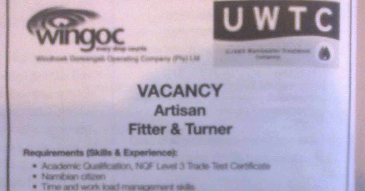 Jobs in Namibia VACANCY Fitter and Turner Wanted UWTC UJAMS
