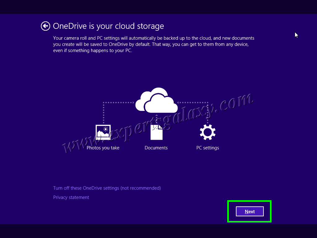 Windows 10 OneDrive Settings Screen