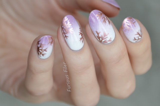 winter purple gradient models own chrome snowflakes nails