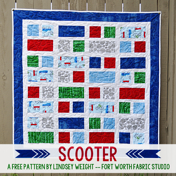 “Scooter” Free Easy to Sew Quilt Pattern designed by Lindsey Weight from Fort Worth Fabric Studio