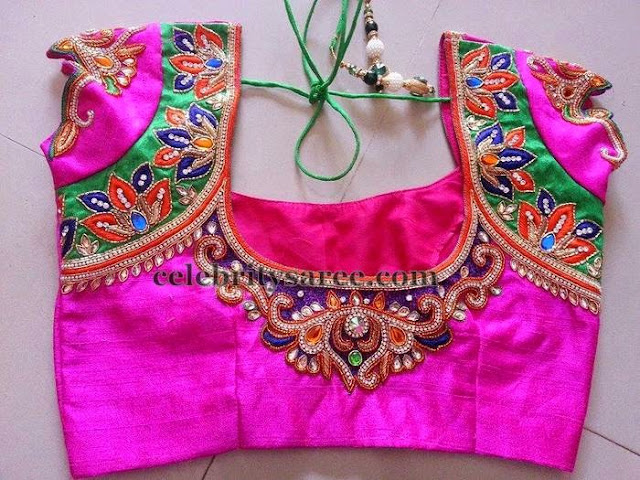 Fuchsia Pink Thread Work Blouse - Saree Blouse Patterns