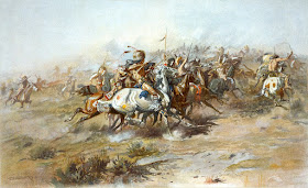 A scene from the Battle of the Little Bighorn, as depicted by the artist Charles Marion Russell