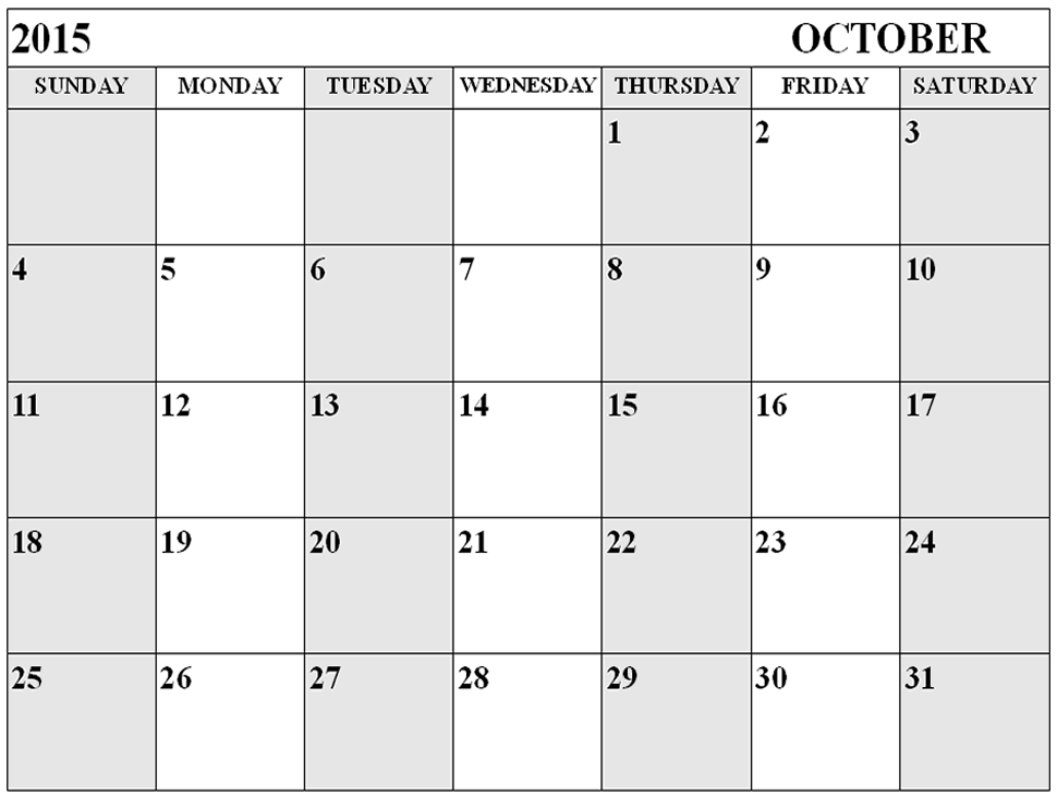 october calendar 2015 template