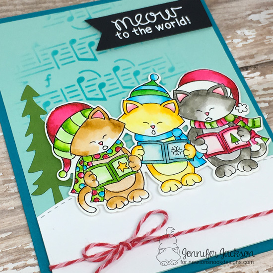 Cat Lovers Blog Hop | Caroling Cats card by Jennifer Jackson | Caroling Newton Stamp Set by Newton's Nook Designs #newtonsnook #handmade