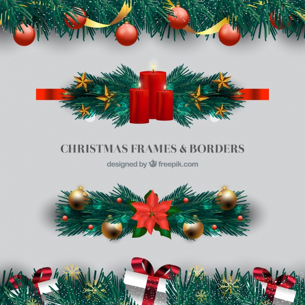 Set of elegant christmas borders Free Vector