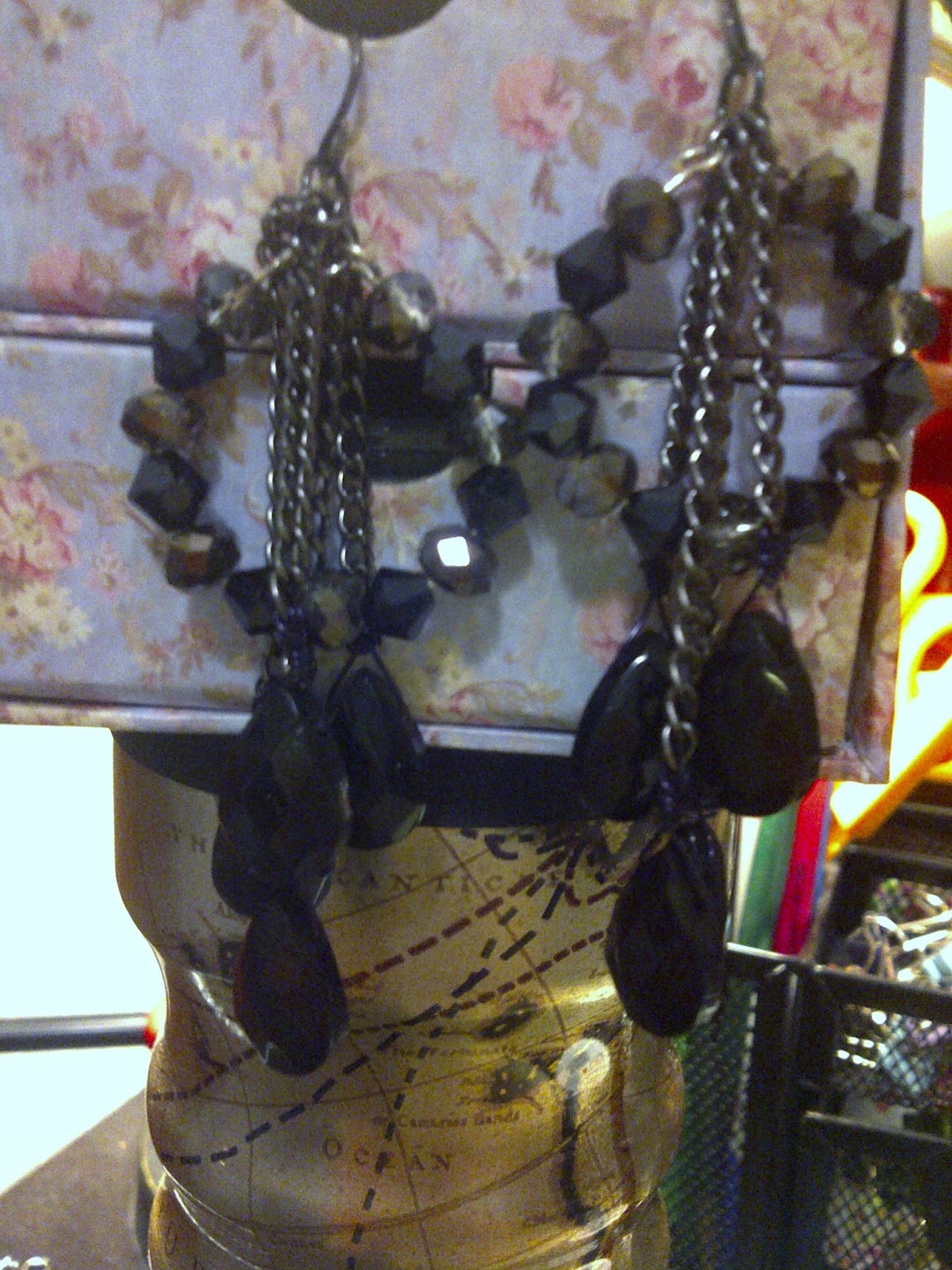 Emerald Hills Black Gem Chandelier Hoop Earrings