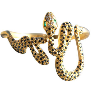Melinda Maria Nikki Serpent Snake Gold Cuff Bracelet with Onyx Jewels