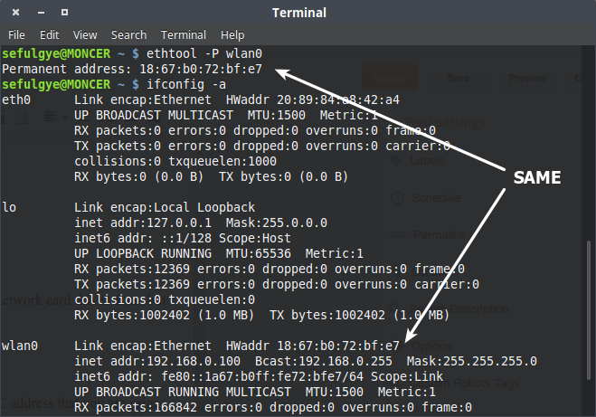 how to check mac address in terminal