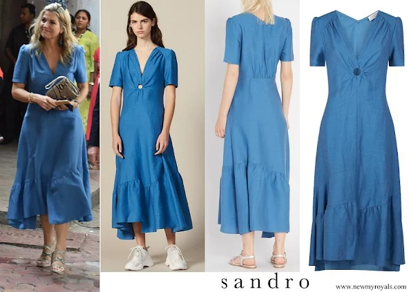 Queen Maxima wore Sandro Blue Ring Detail Midi Dress