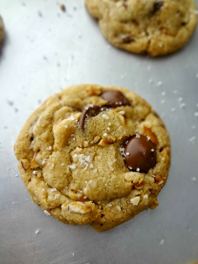 Brown Butter Brown Sugar Toasted Almond Dark Chocolate Chip Cookies with Sea Salt