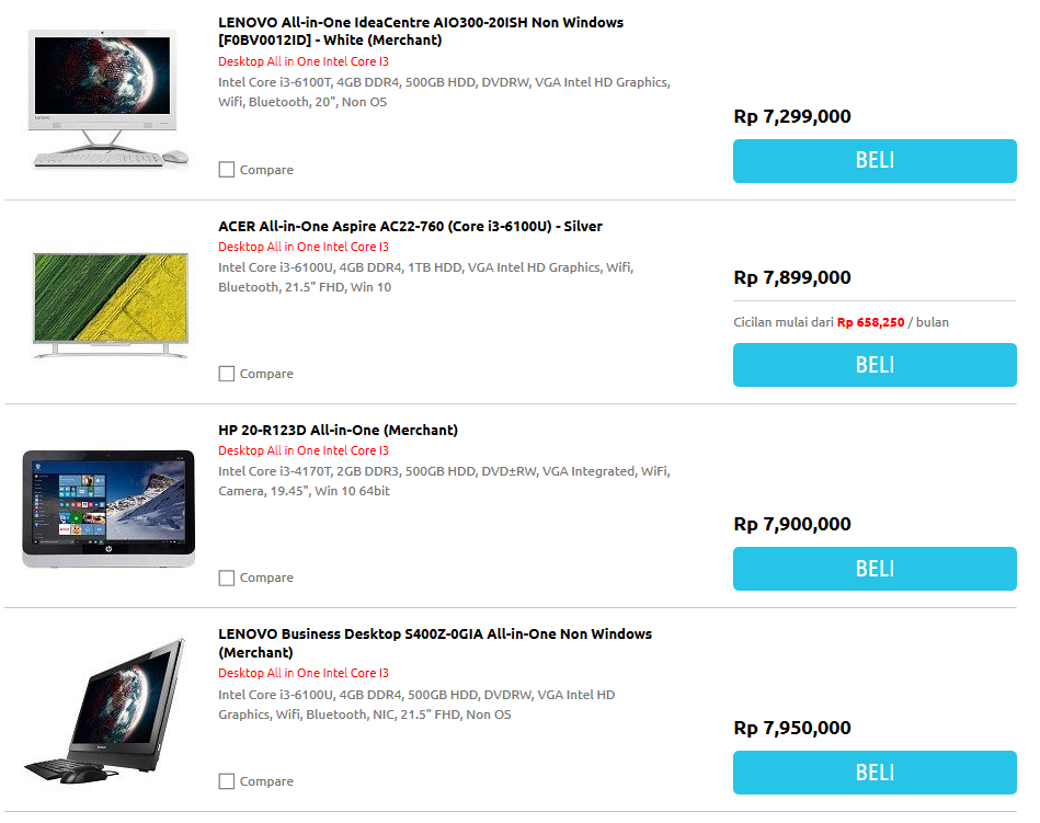 Ini Dia Daftar Harga Komputer All in One Core i3 Acer, Asus, Dell