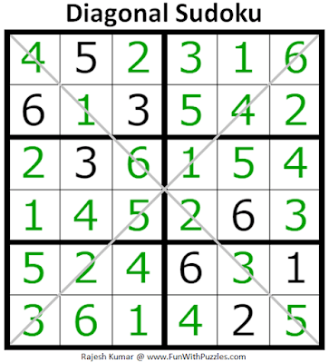 Answer of 6x6 Diagonal Sudoku Puzzle (Mini Sudoku Series #115)