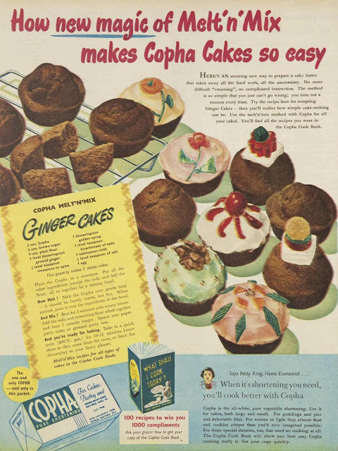 melt and mix cakes Copha baking ad, 1950