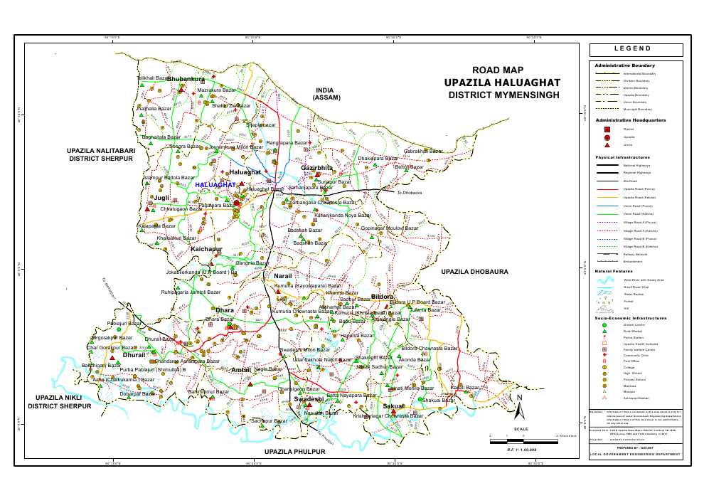 Haluaghat Upazila Road Map Mymensingh District Bangladesh