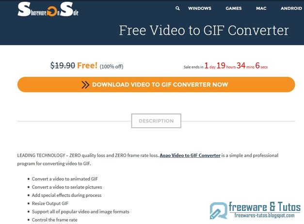 Offre promotionnelle : Aoao Video to GIF Converter gratuit !