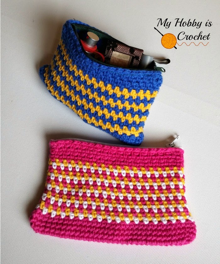 Woven Stitch (Moss Stitch) Zipper Pouch - Free Crochet Pattern on myhobbyiscrochet.com