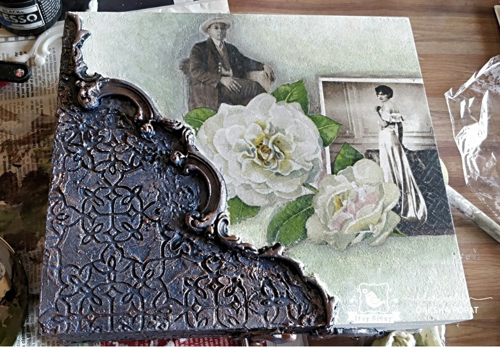 Vintage style Decoupage box with mixed media