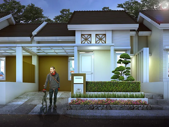 Lingkar Warna Desain Rumah Minimalis Ukuran 7x15 Meter 2 Kamar Tidur 1 Lantai Denah