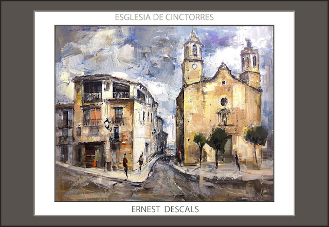 CINCTORRES-PINTURA-ESGLESIA-PAISATGES-PINTURES-POBLES-MAESTRAT-PAISAJES-PUEBLOS-MAESTRAZGO-IGLESIA-PINTURAS-PINTOR-ERNEST DESCALS-