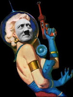 Hitler with boobs, and a ray gun.
