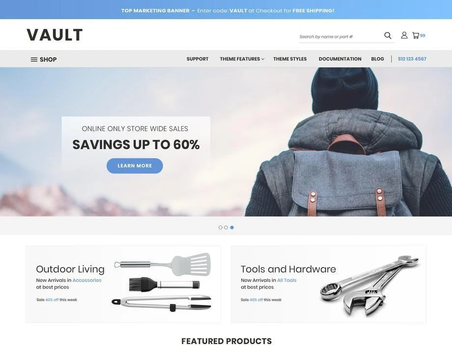 Vault is the perfect theme for merchants offering a wide selection of products