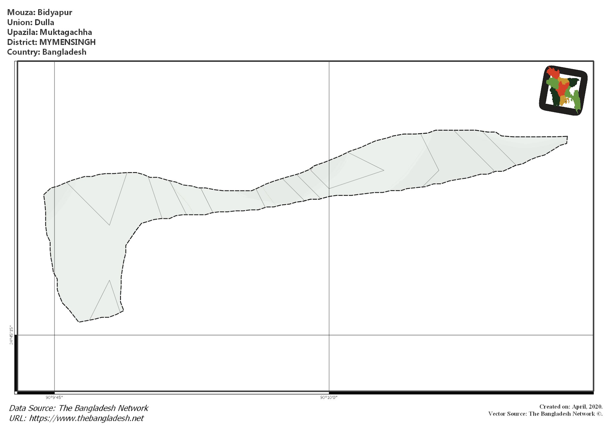 Map of Bidyapur Mouza of Muktagachha Upazila, MYMENSINGH, Bangladesh.