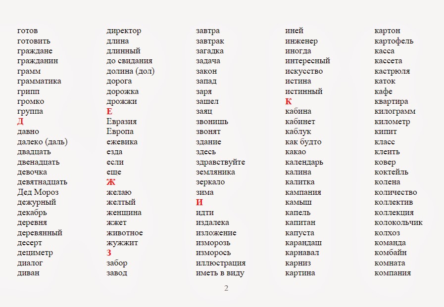Класса по второго слова словарные русскому для языку
