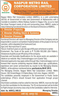 Applications are invited for various Director Vacancies  in Nagpur Metro Rail Corporation Ltd