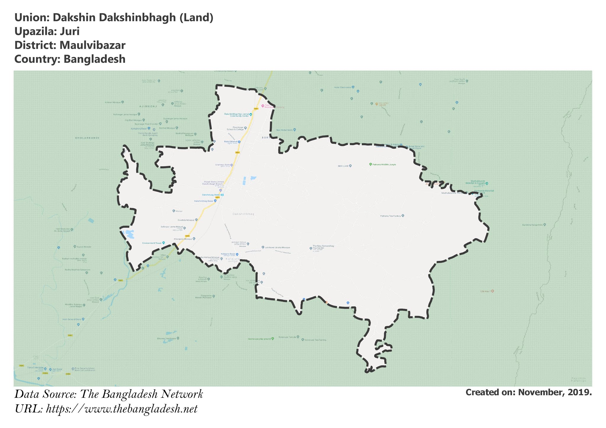 Map of Dakshin Dakshinbhagh of Maulvibazar, Bangladesh.