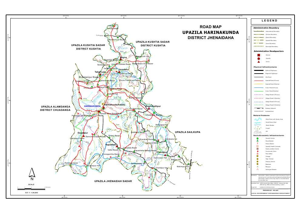Harinakunda Upazila Road Map Jhenaidah District Bangladesh