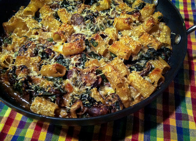 OnTheMove-In the Galley: Marsala Sauced Mushrooms Baked with Kale and Pasta