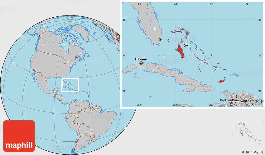 Gray Location Map Of Bahamas 