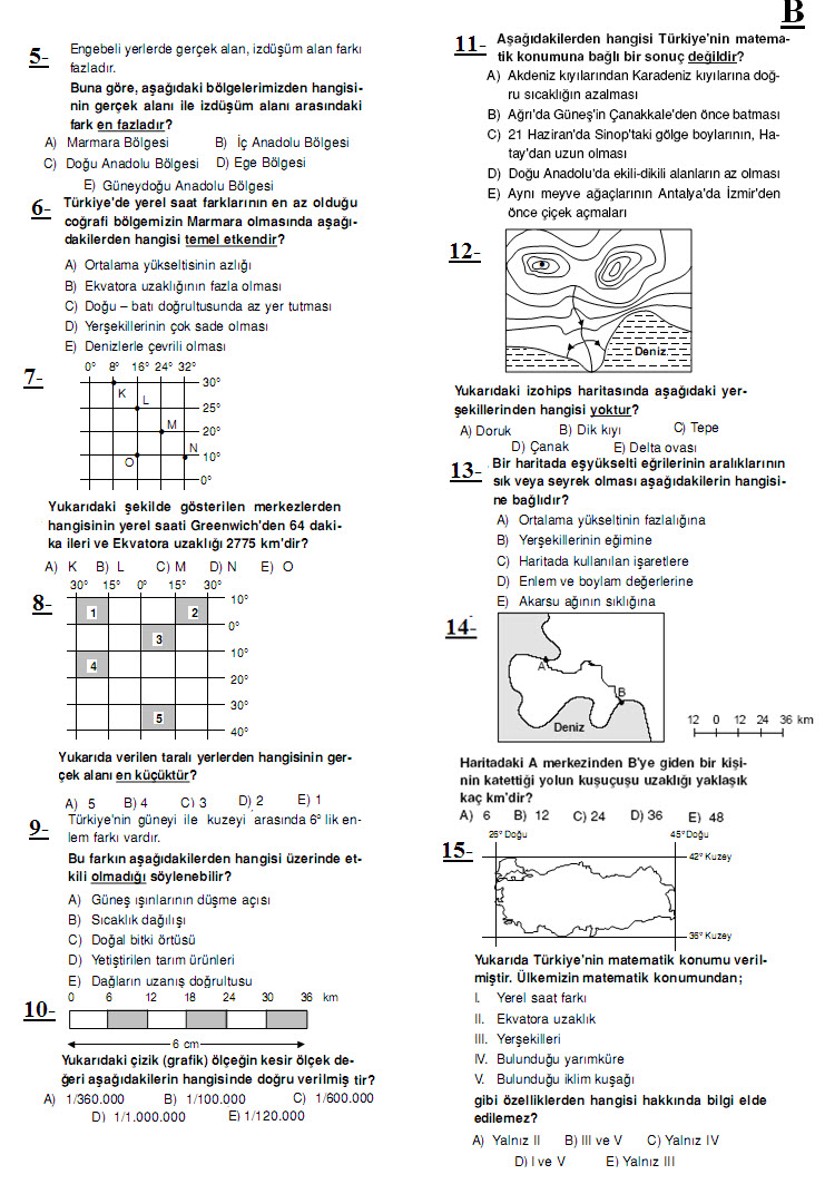 DERS SORULARI: 9. Sınıf Coğrafya 1. Dönem 2. Yazılı Soruları