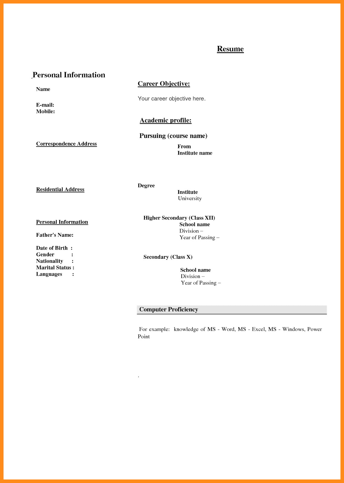 Simple Biodata Format In Word Scribd India