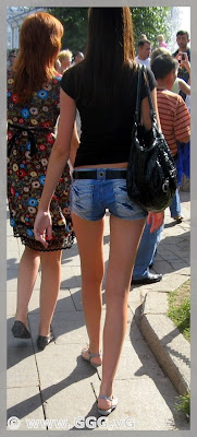 Skinny girl wearing jean micro shorts 