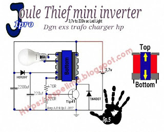 skema joule thief mini inverter 3,7v to 220v ac led light