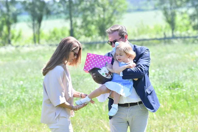 Princess Leonore, Princess Madeleine, Christopher O'Neill  is seen visiting the stables  in Gotland, Sweden. Duchess Leonore Livly Dress