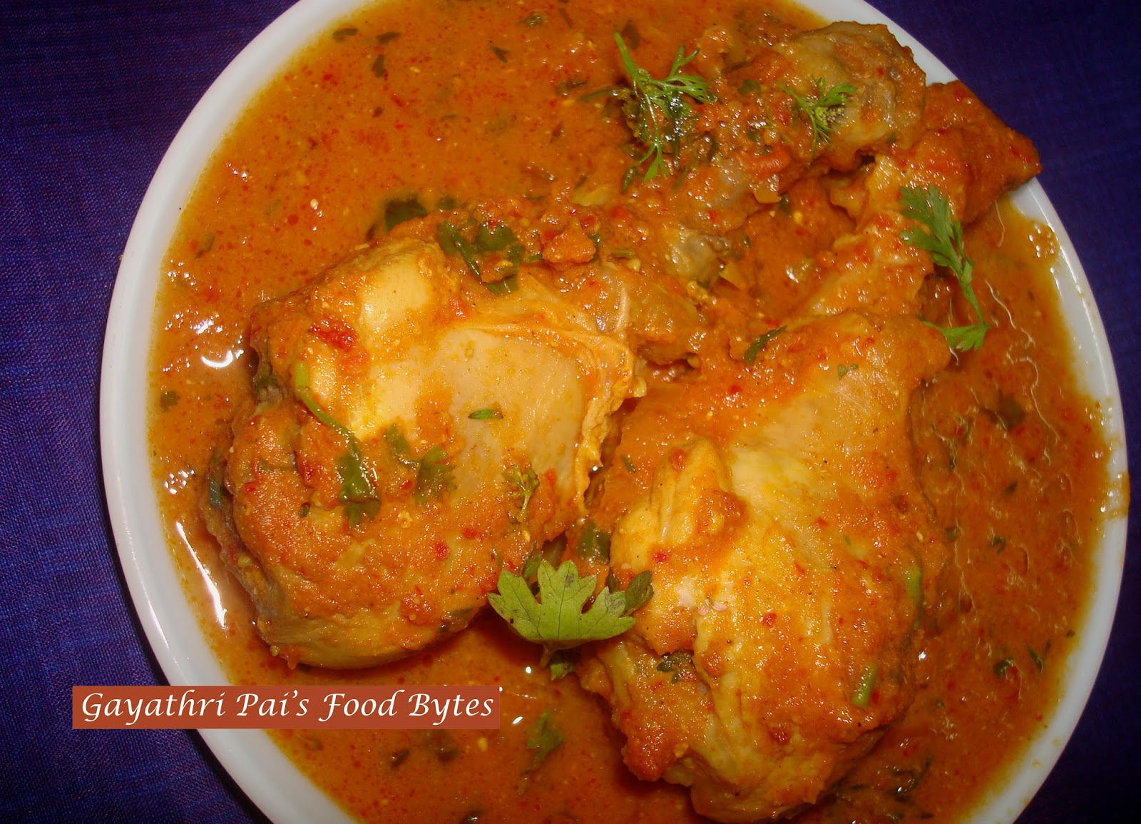 Gayathri Pai's Food Bytes Spicy Tomato Chicken Curry.