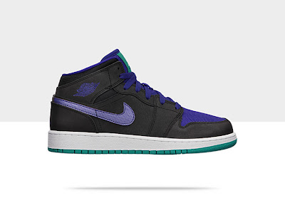Air Jordan 1 Mid (3.5y-7y) Boys' Shoe Black/Black-White-Grape Ice, Style - Color # 554725-015