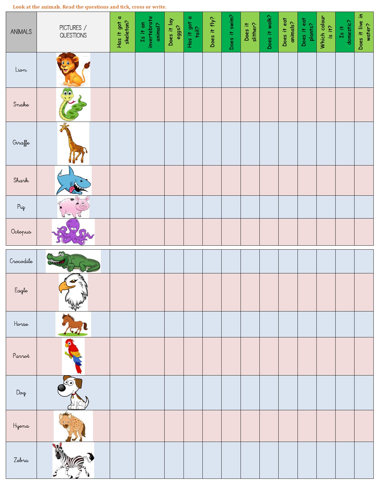 Seneca School - Year 1 - Science / English: Natural Science - Animals