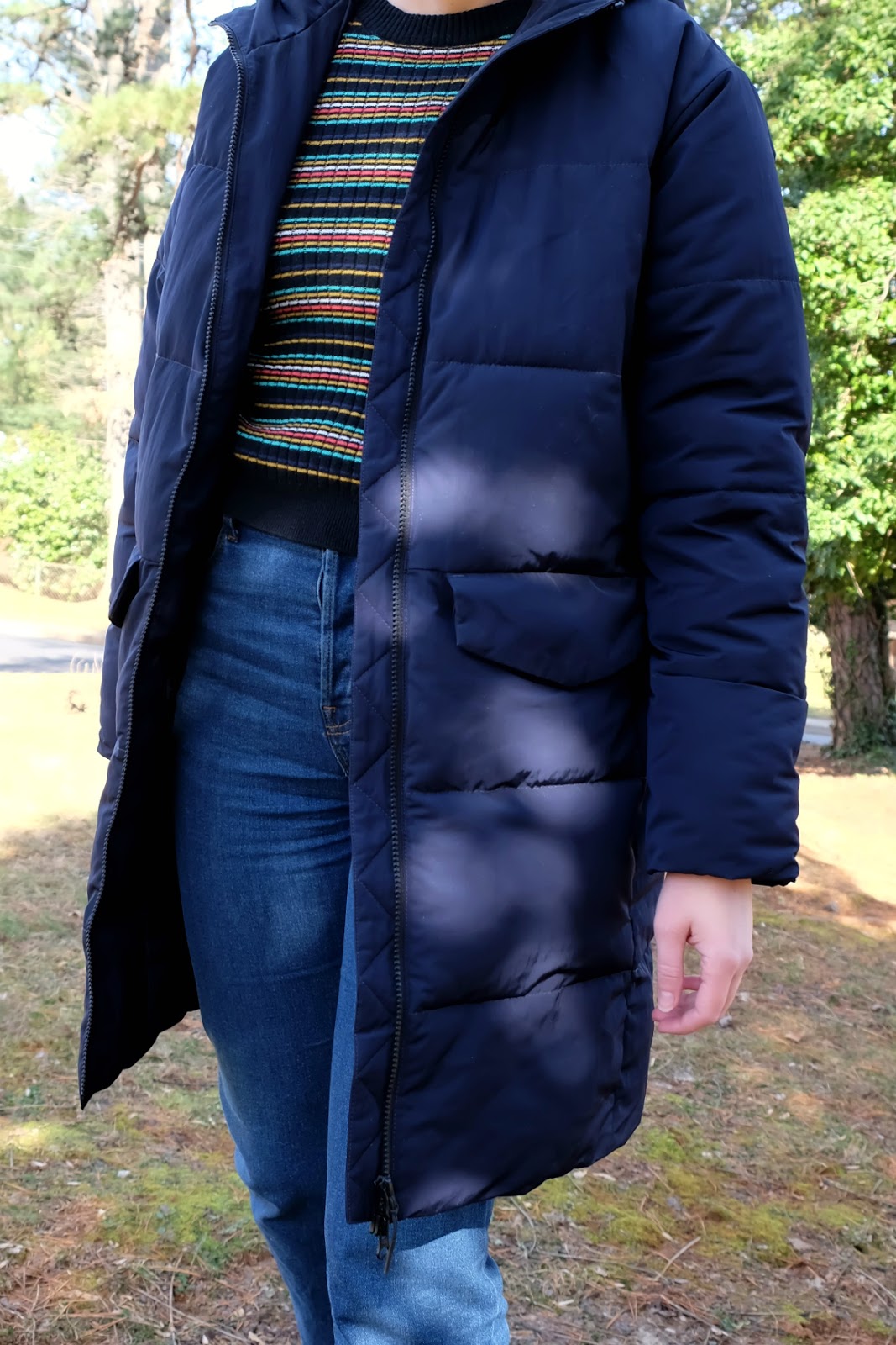 ethical outfit 1980s inspired striped sweater and everlane puffer stylewise-blog.com ethical outfit 1980s inspired striped sweater and everlane puffer stylewise-blog.com