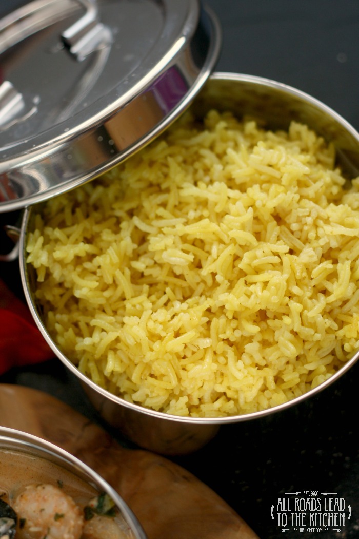 Creamy Tomato Shrimp Curry and Turmeric Rice inspired by The Lunchbox