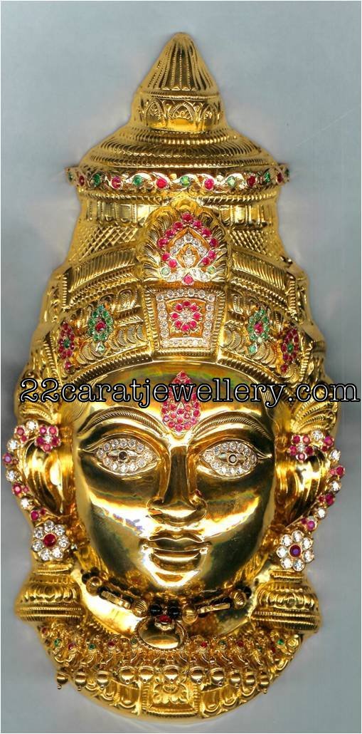 Goddess Varalaxmi and Lord Ganesh Gold Statues Jewellery Designs